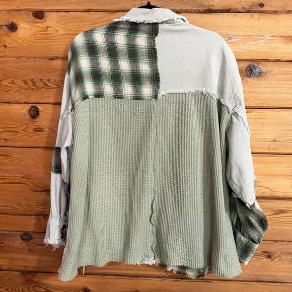 POL Flannel Denim Button Down Jacket Shirt Oversized Women's Medium - Picture 2 of 4